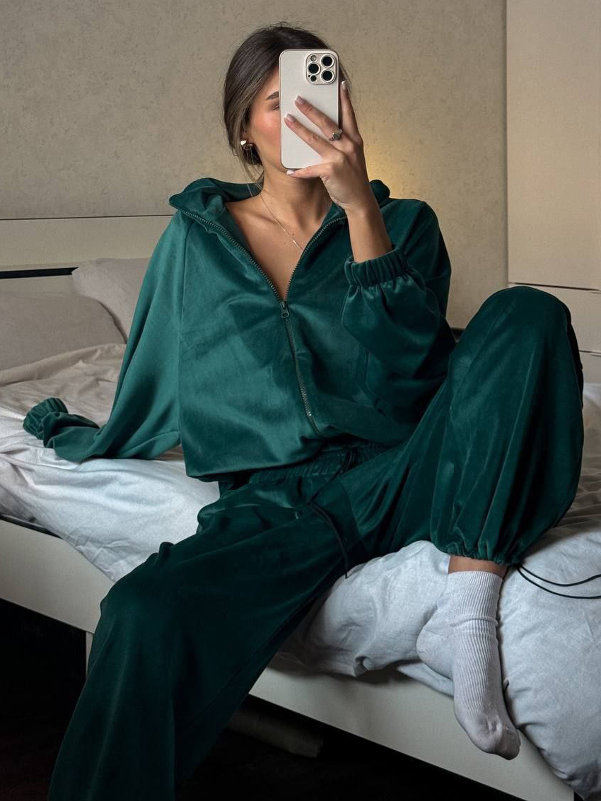 Ensemble 2 pièces en velours pour femmes, pantalon décontracté, veste Cardigan à capuche avec fermeture éclair et pantalon ample, survêtement de Sport, automne hiver
