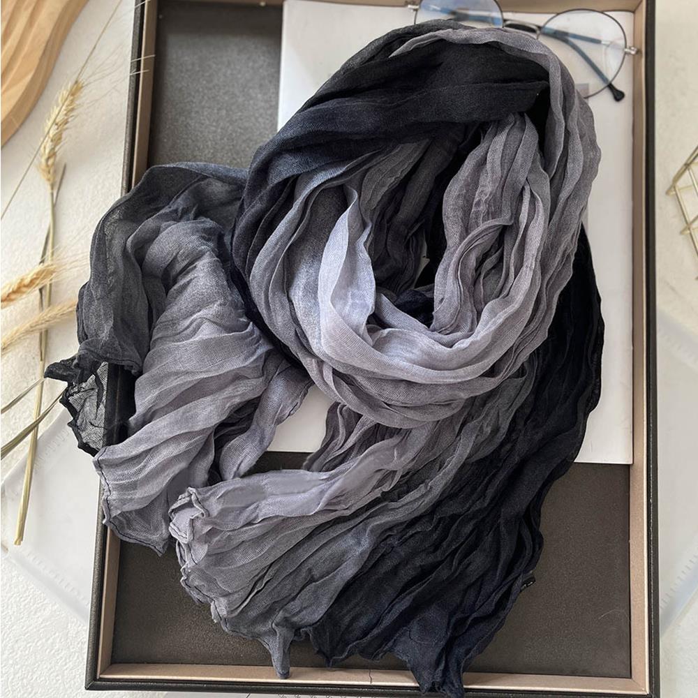 Écharpe en Coton et Chanvre pour Femme, Dégradé Bleu, Rétro Polyvalent, Imprimé, Long, Châle Doux, Nouvelle Tendance à la Mode, Automne et Hiver