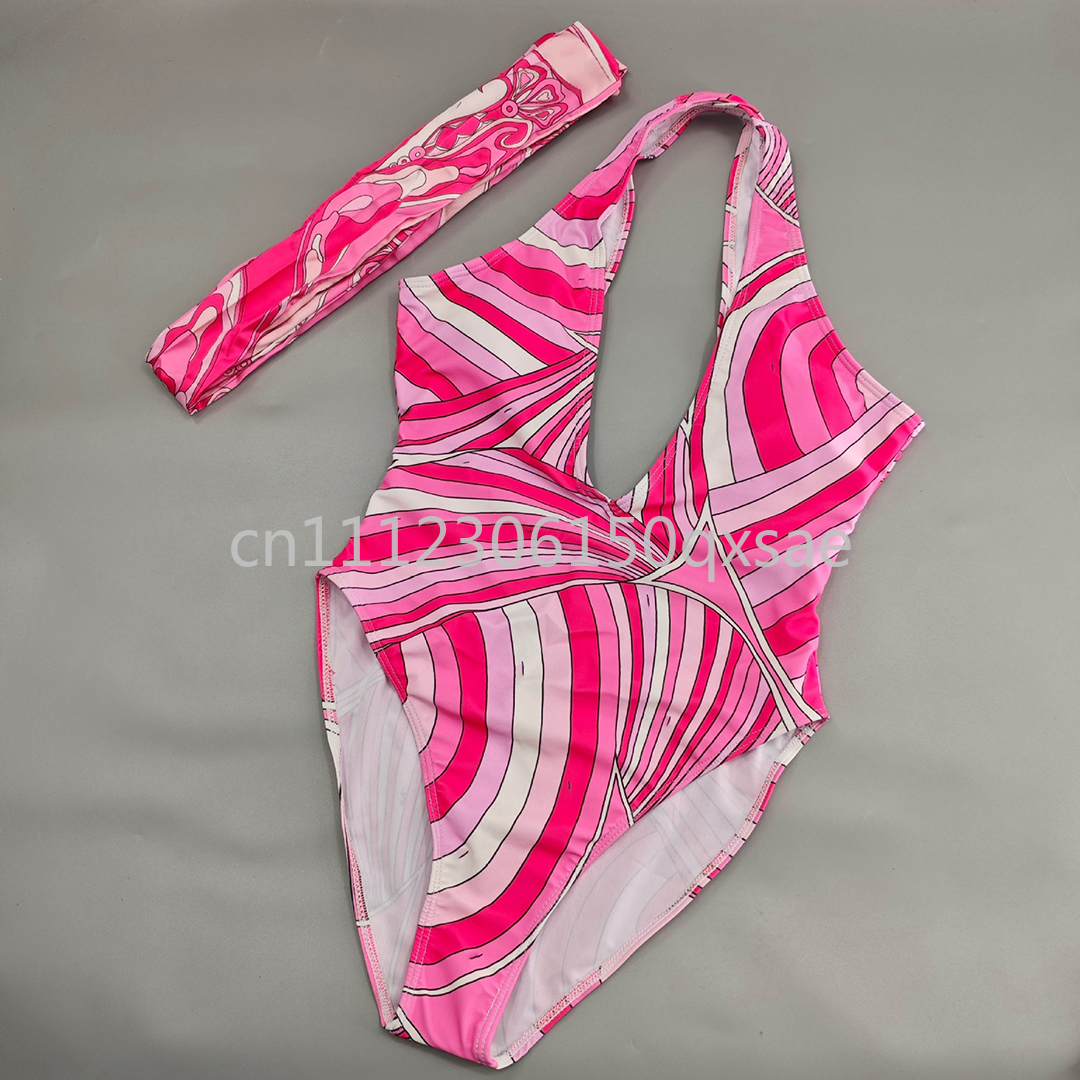 Ensembles de maillots de bain et de bikinis pour femmes, rose, avec foulard bandeau et logo signature, tenues de plage