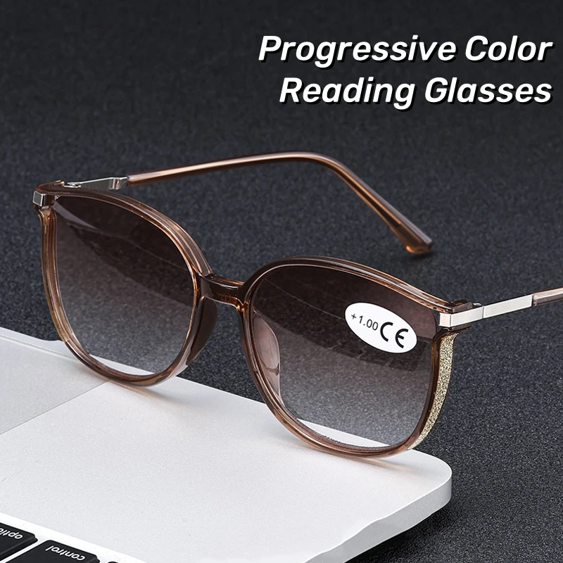 Lunettes de lecture tendance dégradé de couleur pour femmes et hommes, monture brillante de luxe, lunettes de vue lointaine unisexes carrées presbytie 0 à + 4.0