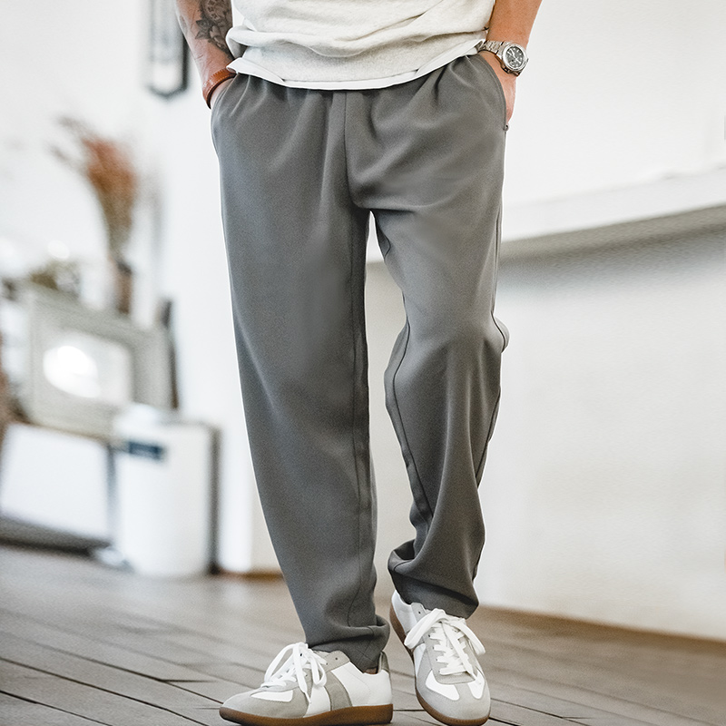 Maden Pantalon de costume drapé conique pour homme, couleur unie, jambe droite, sans plis, taille élastique, pour l'été et l'automne