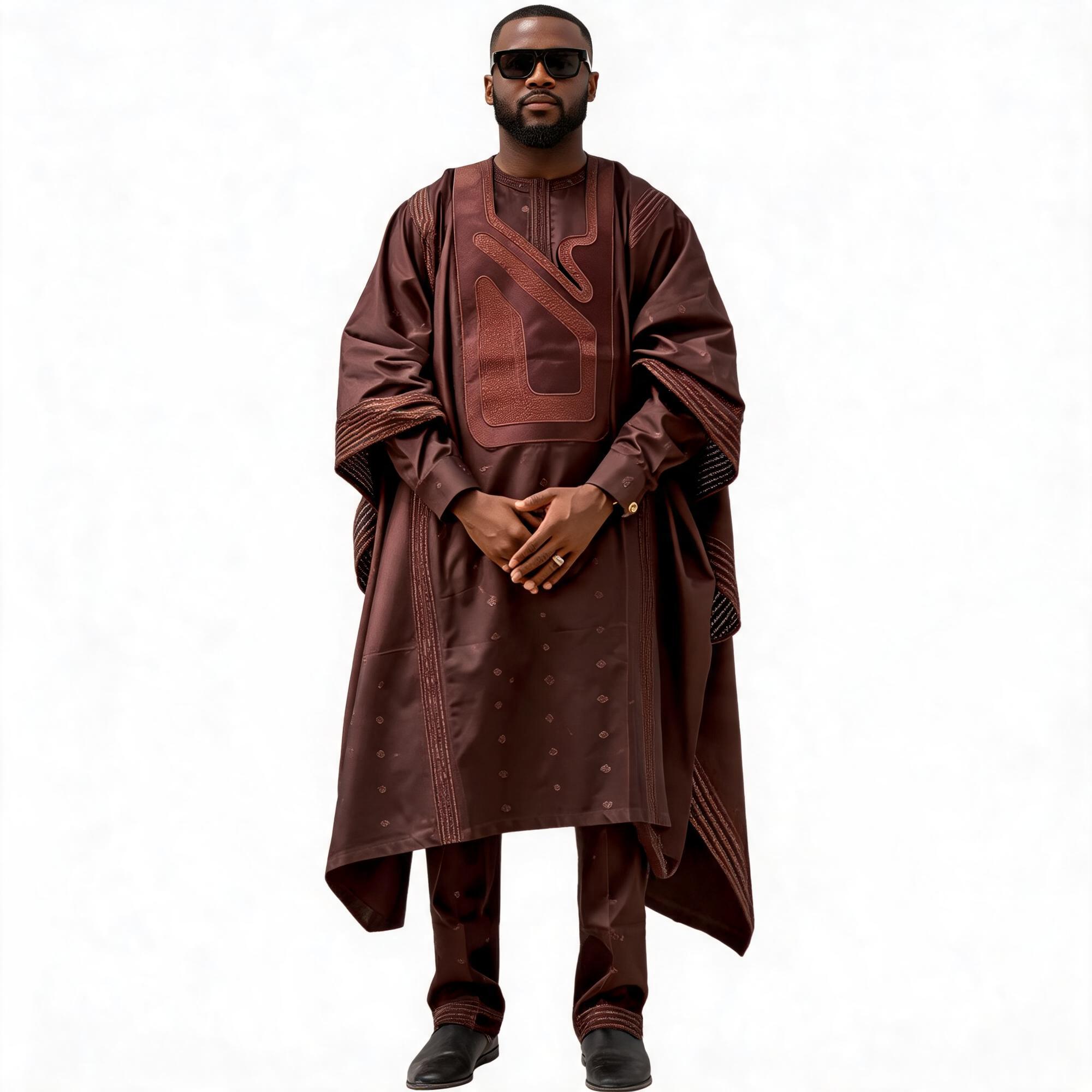 Vêtements africains pour homme, haut à manches longues avec broderie Bazin Riche