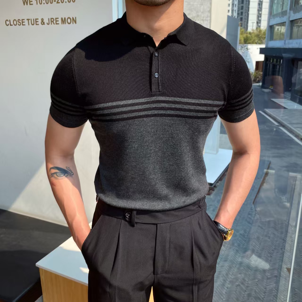 Nouveaux hommes d'été polos à manches courtes tricots col rabattu décontracté mince tricoté solide t-shirts hauts mode vêtements masculins