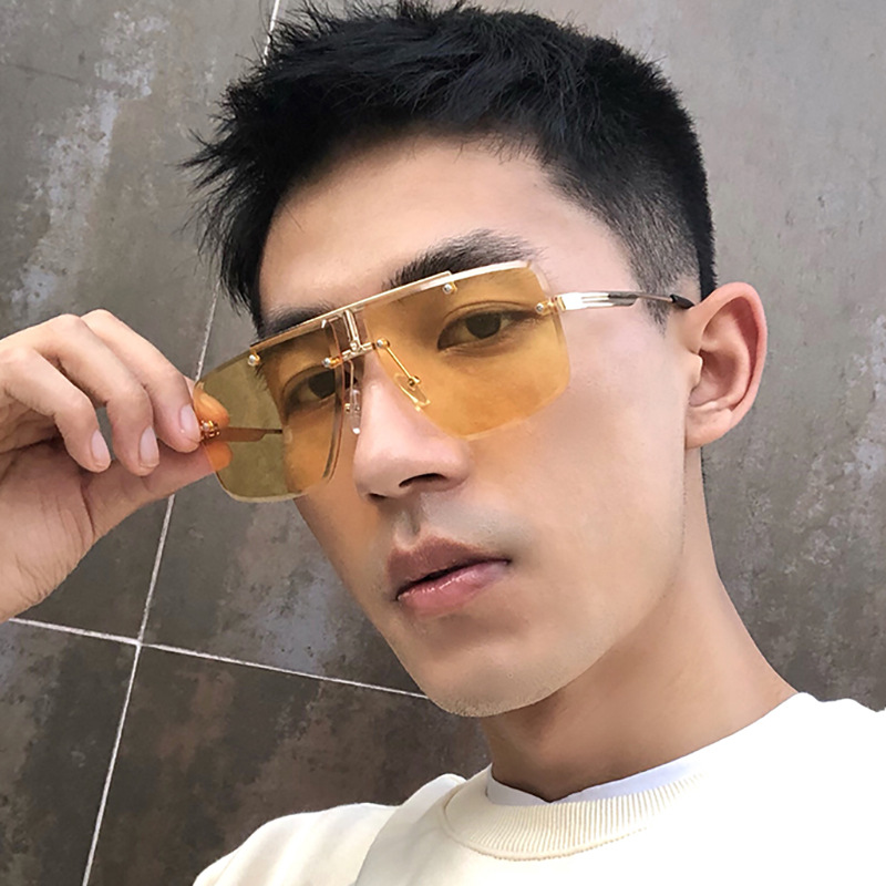 Lunettes de soleil sans monture rectangulaires tendance populaires pour femmes et hommes, grandes lunettes de soleil carrées pour l'été et les voyages