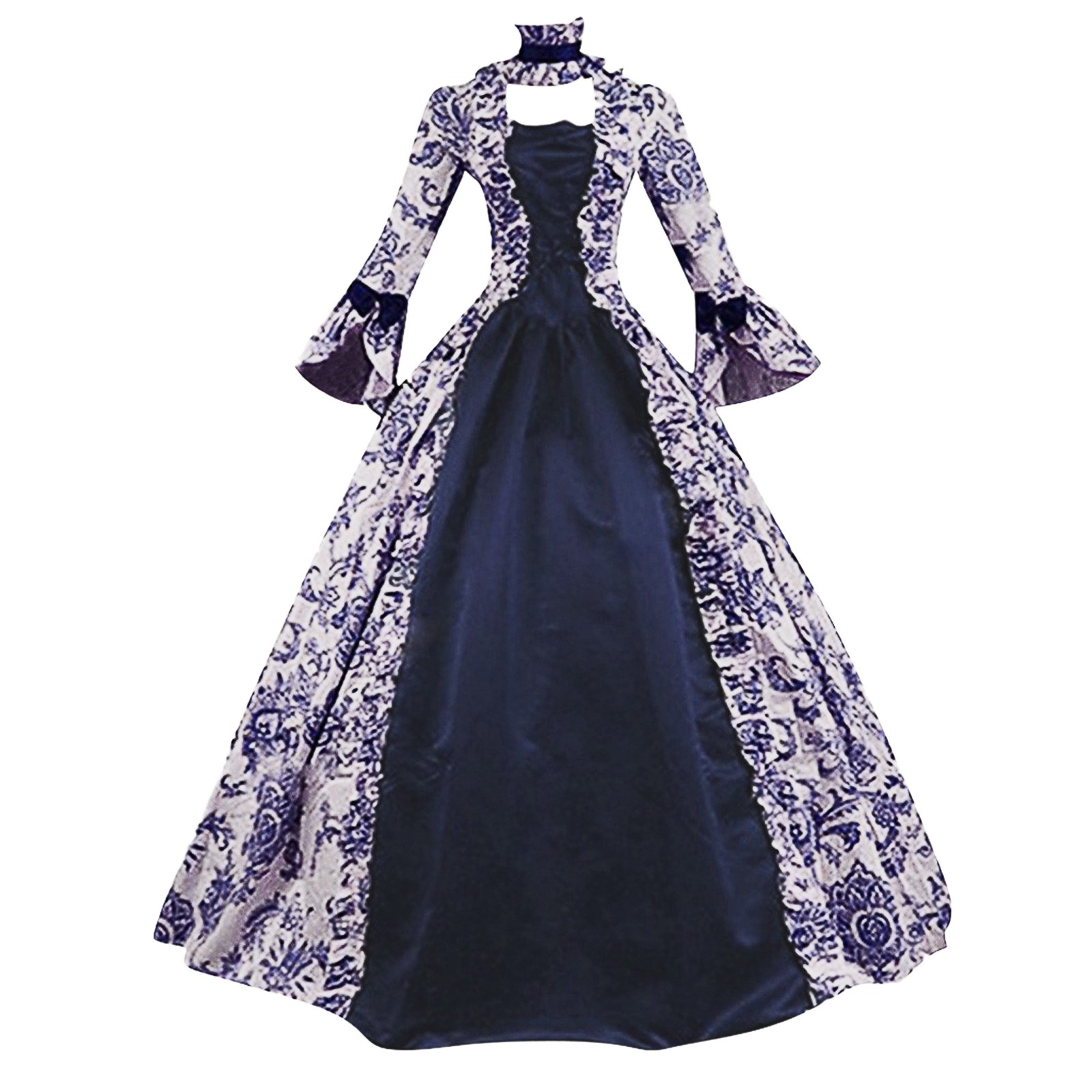 Femmes à lacets robe médiévale volants arc Vintage victorien carnaval Maxi robe taille haute florale femme fée longue robe Vestido