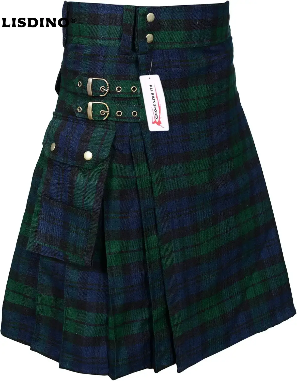 Haute qualité mode hommes Cool poche Kilts couleur unie gothique Kilt Vintage guerrier Cargo Kilt métal ceinture jupe plissée