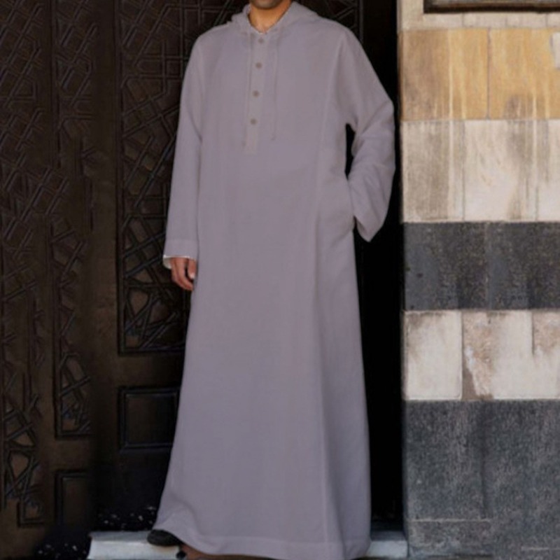 Hommes musulmans décontracté coton Robe à manches longues à capuche mâle Abaya islamique minimaliste tuniques blanc noir Djellaba Jubba Thobe grande taille