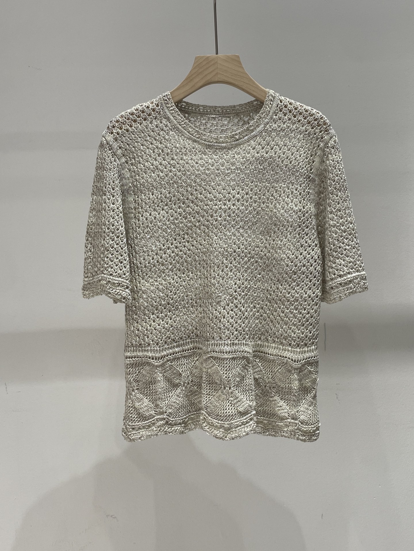 Ensemble d'été pour femme : Cardigan en coton-lin jacquard à sequins ajouré + Haut à manches courtes + Jupe