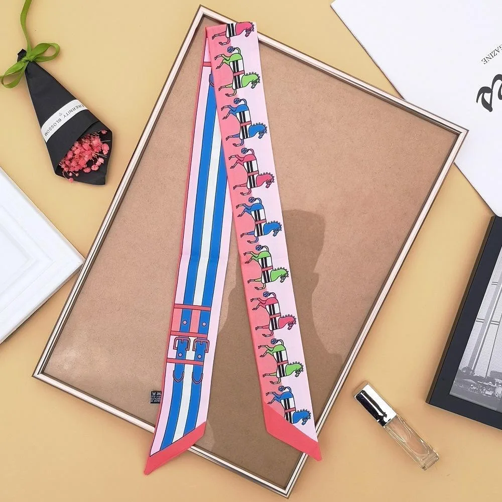 Écharpe en soie simulée pour femmes, Design poney imprimé élégant, châle, ruban de liaison polyvalent, décoration, accessoire de vente en gros