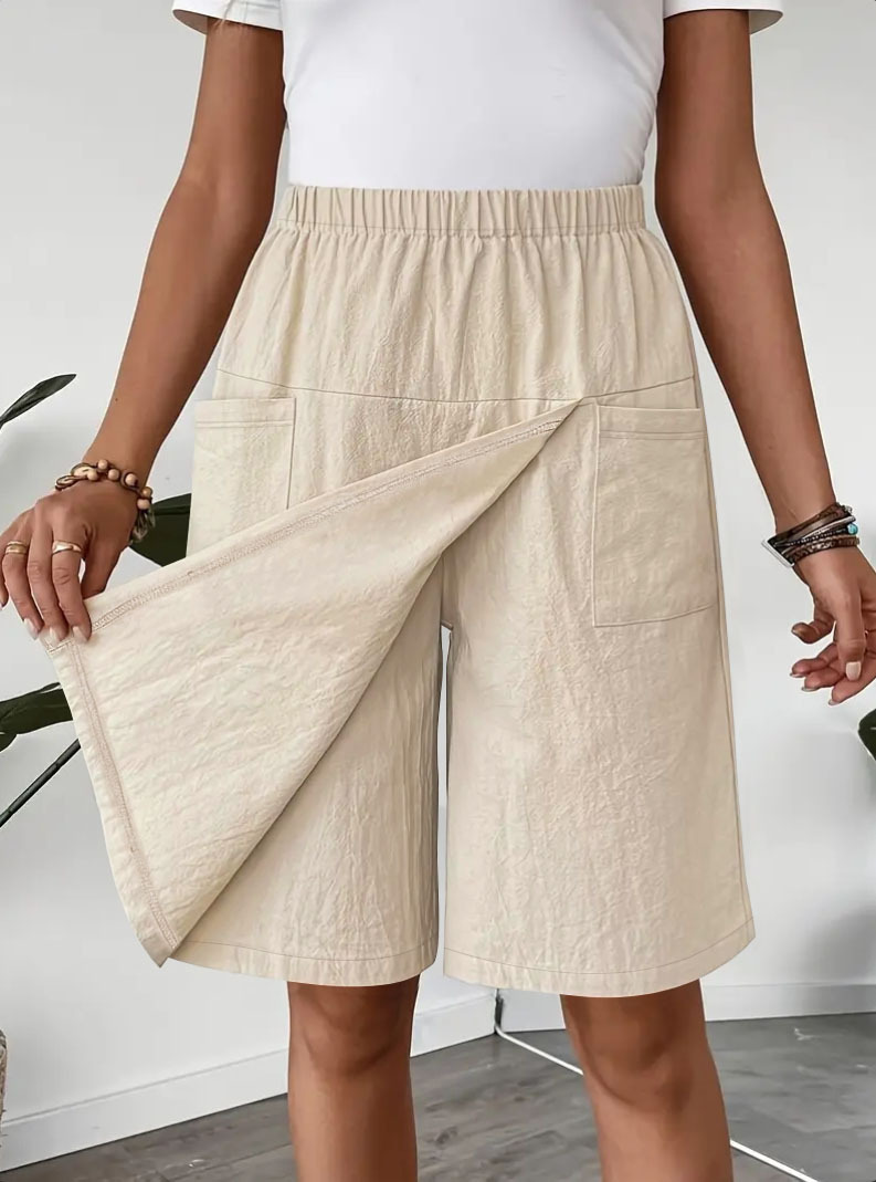 Nouveau pantalon jupe fendue européenne et américaine pantalons décontractés pour femmes en été décontracté ample couleur unie pantalon à cinq points à jambes larges