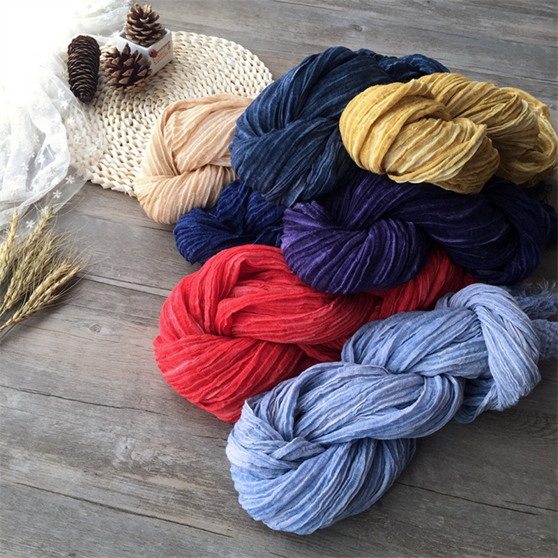 Écharpe Vintage en coton et lin froissé pour hommes et femmes, couleur unie, Pashmina chaud, bord frangé, châles et enveloppes doux, automne hiver