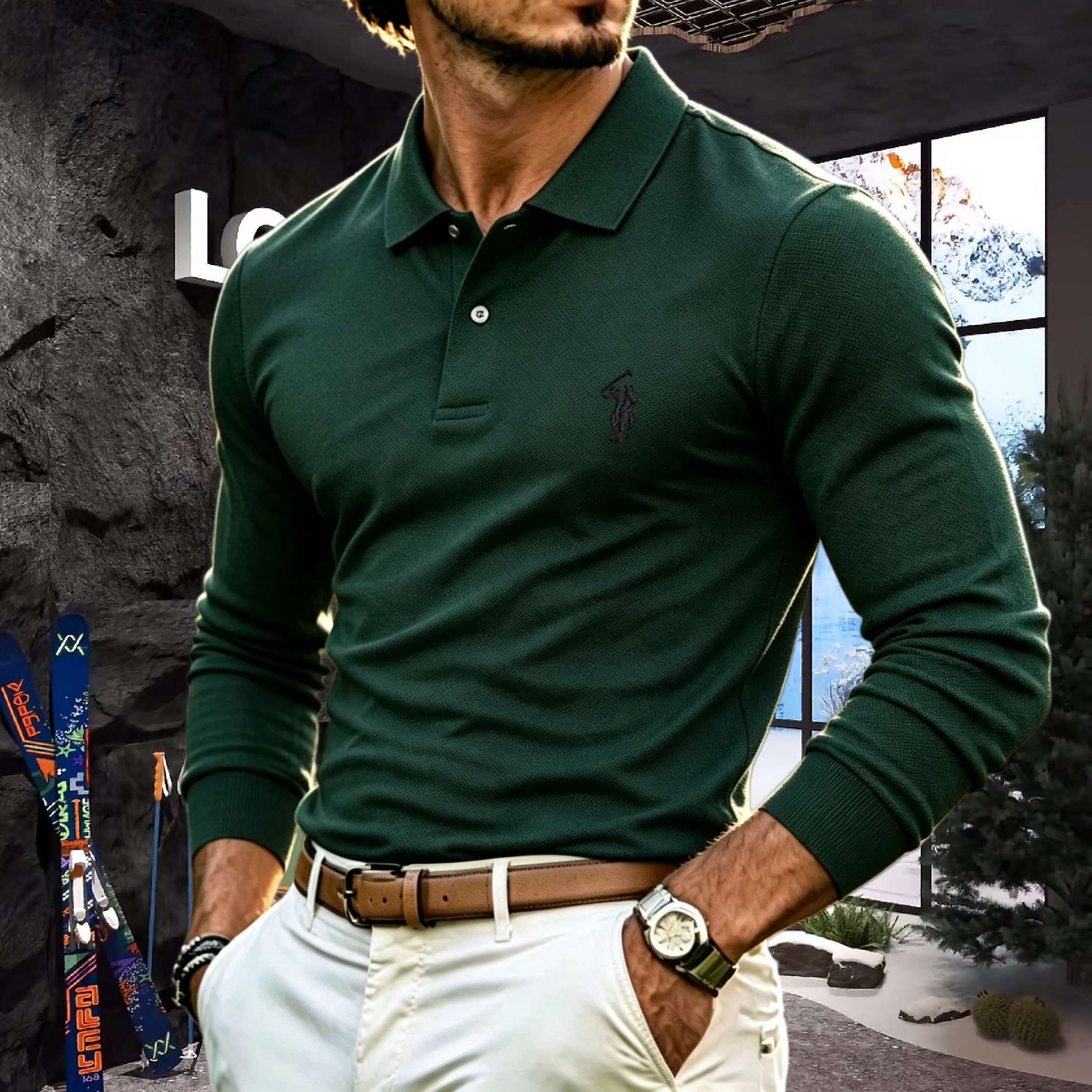 Polo à manches longues pour homme, 100% coton pur, marque haut de gamme, automne-hiver, broderie de luxe, haut de golf tendance, t-shirt décontracté