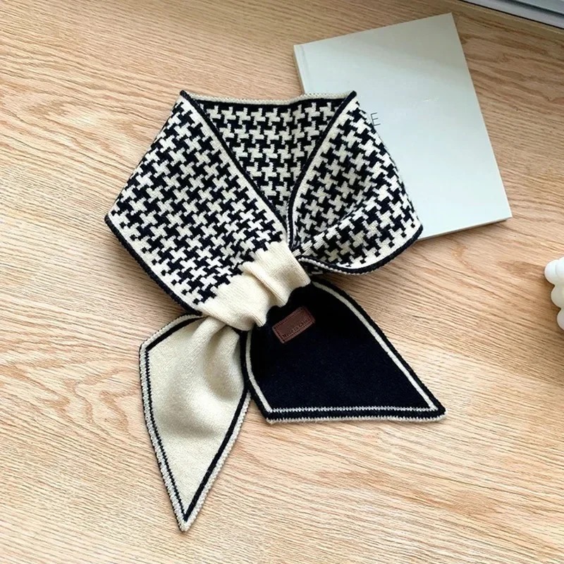 Écharpe chaude en cachemire pour femmes, Foulard à carreaux tricoté, longs et slim, petits foulards Bandana féminin