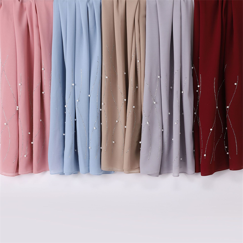 Châle en mousseline de soie avec perles et strass, écharpe de haute qualité, perles scintillantes, bandeau enveloppant, Hijab musulman