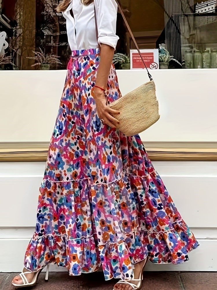 Femmes imprimer jupe longue mode Vintage jupes amples dame décontracté élégant Boho plage vacances jupes femmes vêtements été nouveau