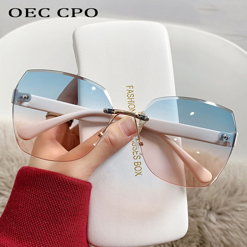 Lunettes de soleil carrées sans monture pour femme, verres dégradés, lunettes rétro punk, nuances UV400, lunettes femme, mode