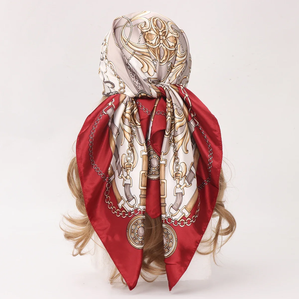90*90 cm Foulard en soie Scarftop Headwraps femmes quatre saisons Foulard de cheveux Hijab Foulard Iuxe Bandana Femme Foulard
