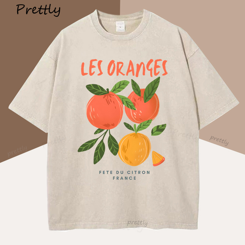 T-shirt fruits Orange France T-shirt femme coton manches courtes graphique T-shirt Vintage col rond T-shirt vêtements de rue