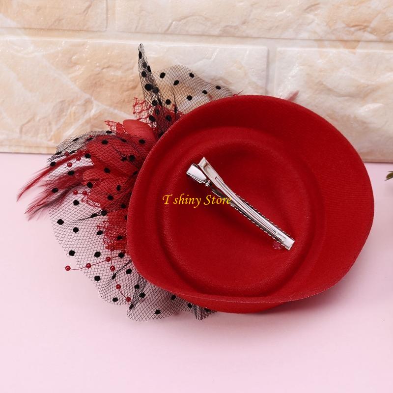 Accessoires de mode pour cheveux : Fascinator pour femme, chapeau de cocktail, chapeau de fête, coiffe de mariage ou d'église avec voile, fleur et plume