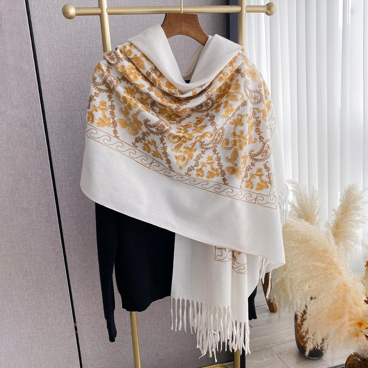 Nouveau Pashmina cachemire mélange Mujer Bufanda foulards chaud Echarpes broder fleur Poncho Cape épais chaud Poncho foulard Scraf