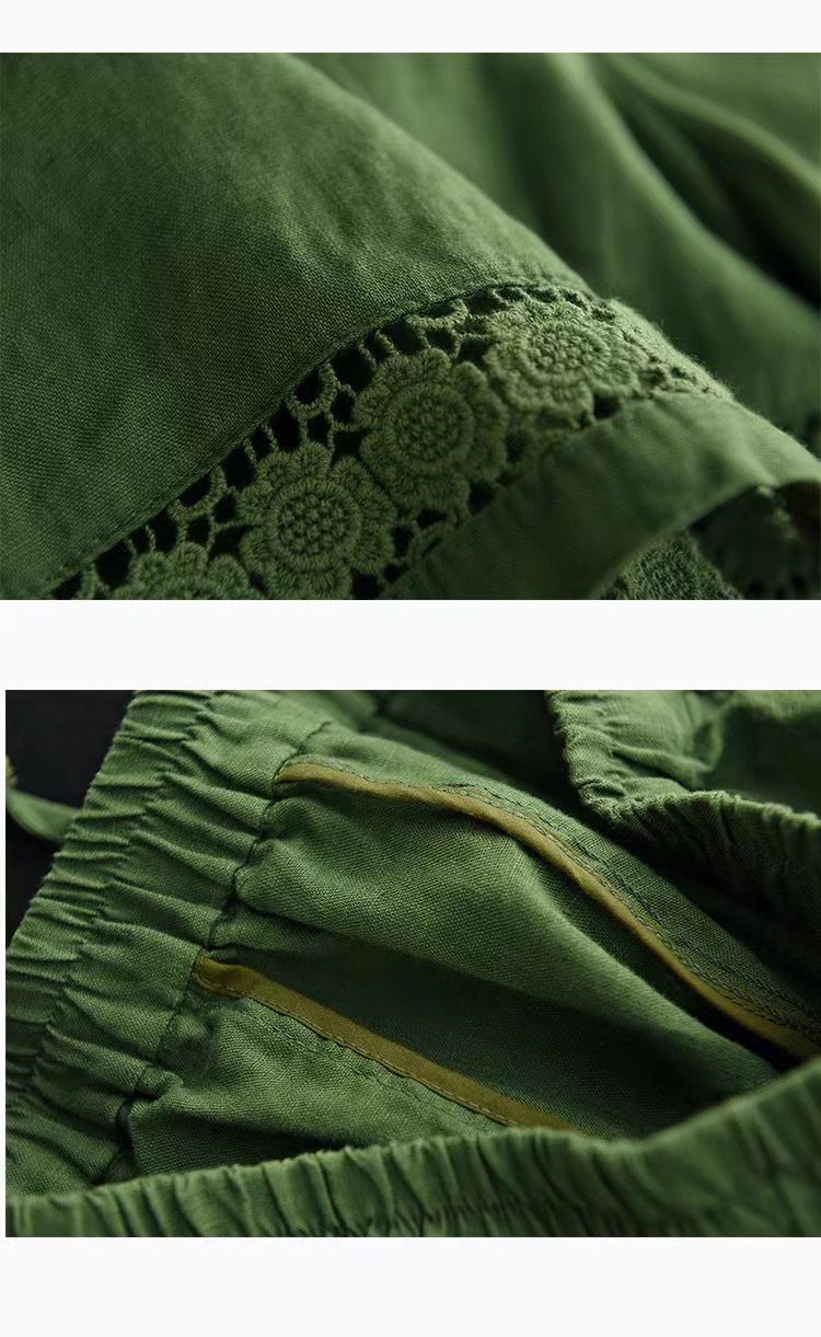 Pantalon court d'été décontracté en lin et coton, dentelle florale, ample, taille élastique, style Boho, vêtements de plage, bas pour femmes