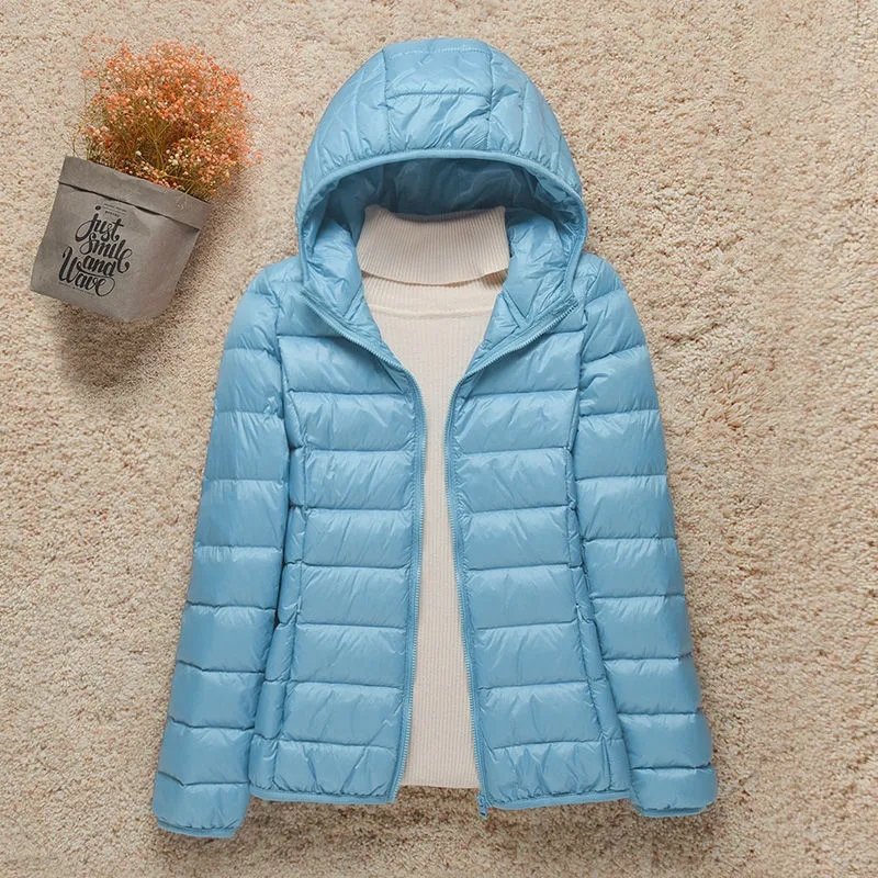 Vêtements pour femmes, manteaux en duvet légers, veste en duvet courte pour femmes, à capuche, nouvelle collection automne-hiver 2024, coupe ajustée, veste fine en duvet véritable