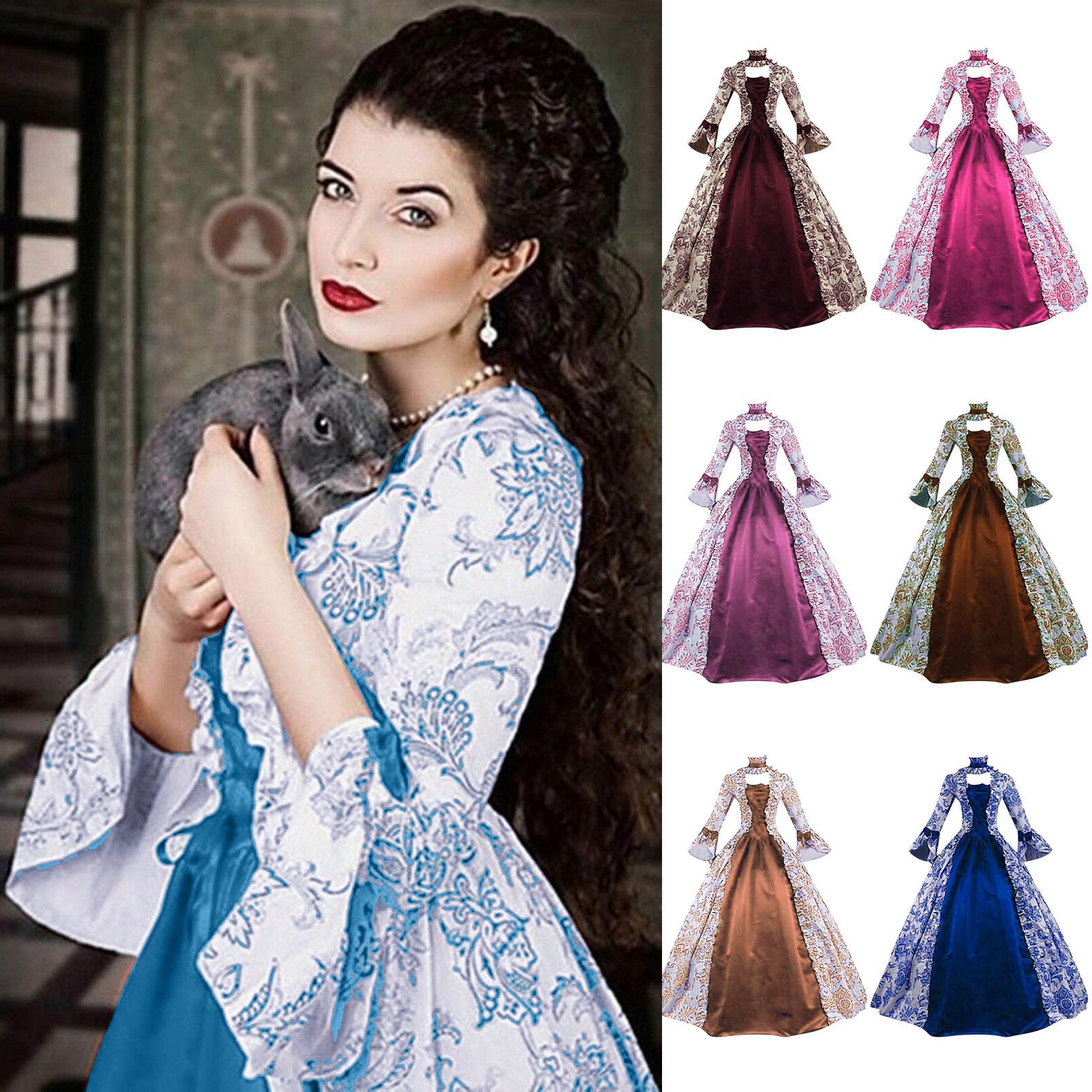Robe corset médiévale à volants pour femmes, robe maxi victorienne vintage, jacquard floral nickel é, longue robe de soirée, olympiques de cosplay