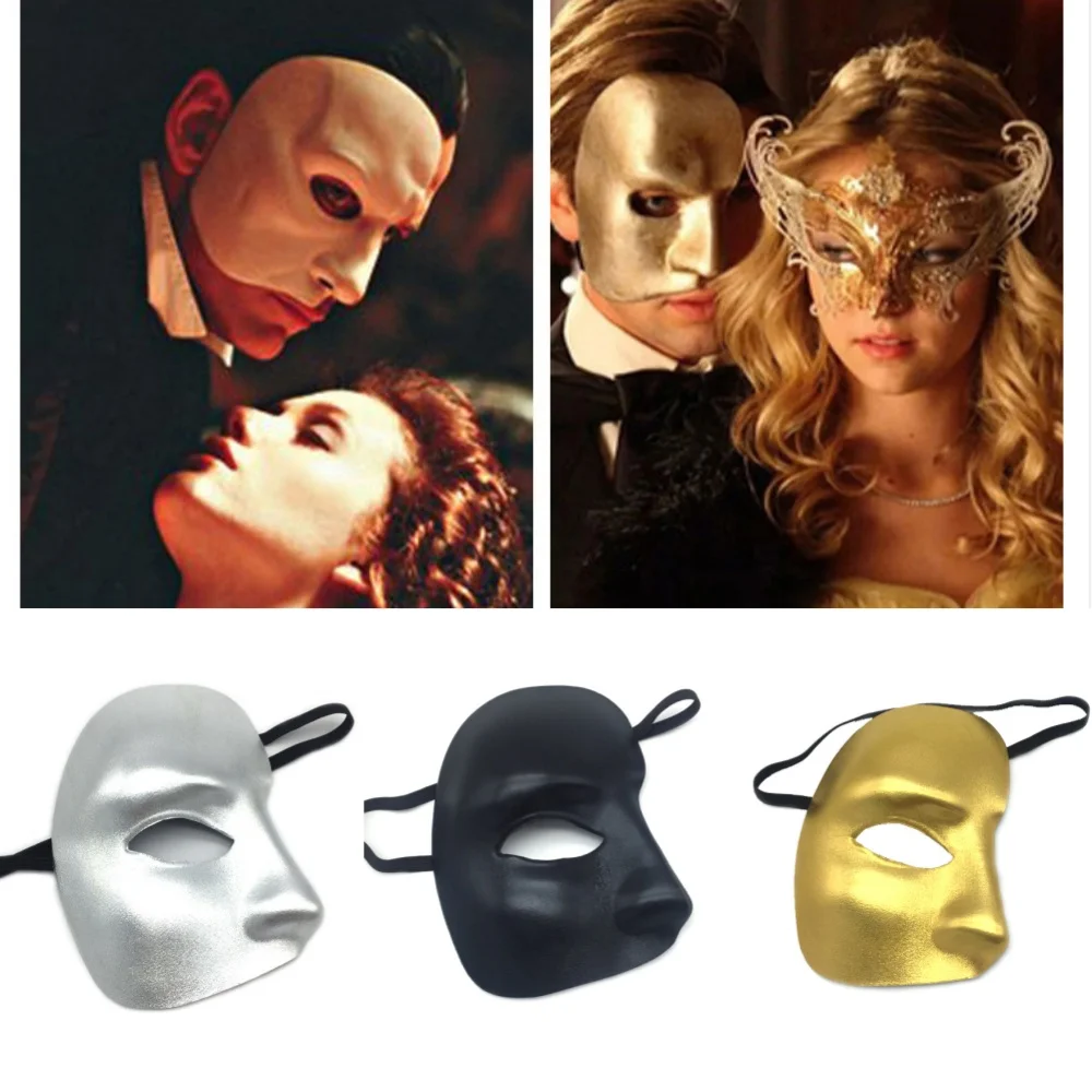 Demi-masque facial pour hommes et femmes, masque fantôme de l'opéra, masques de mascarade vénitiens, Costume de Cosplay vénitien pour bal de promo