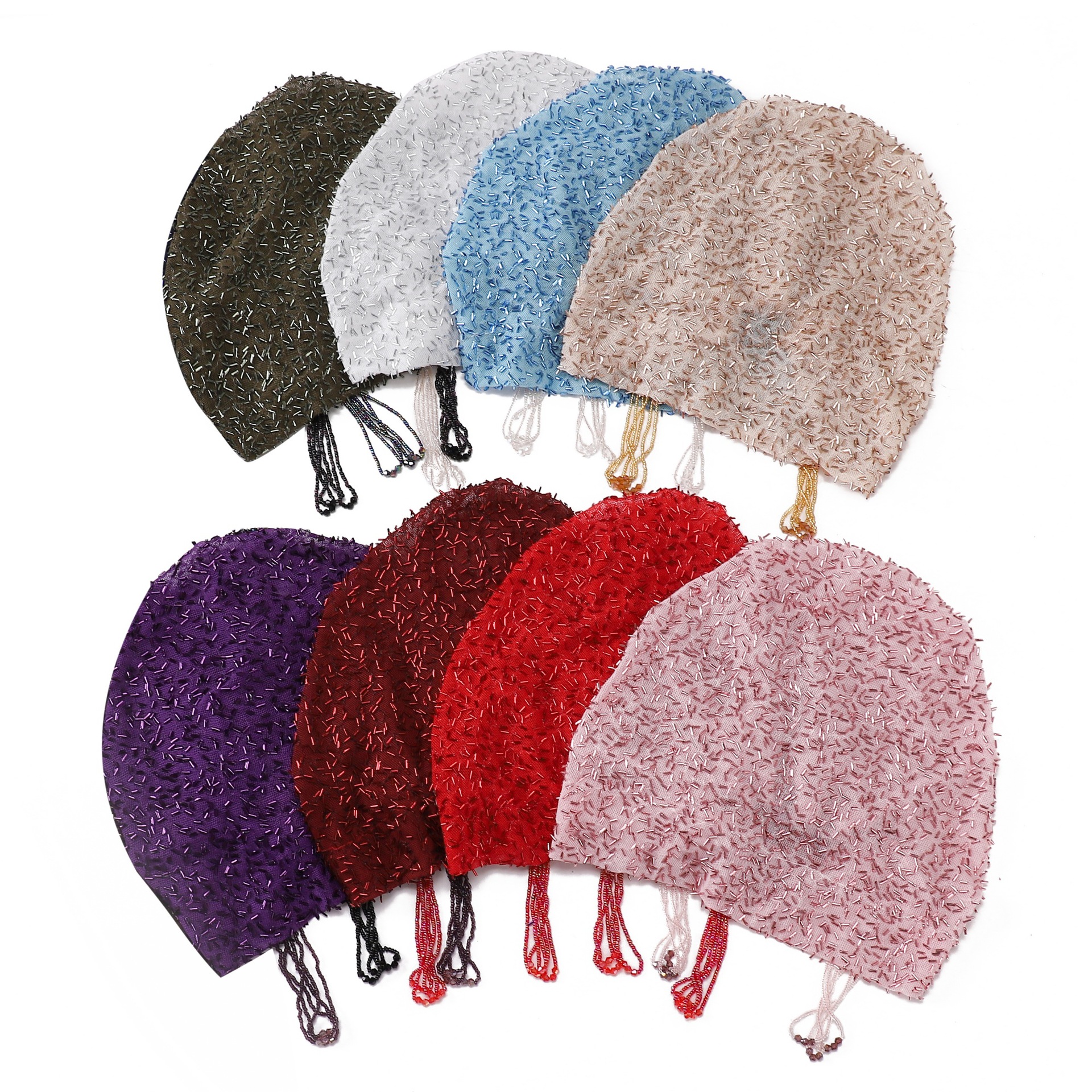 Bonnet de prière musulman à pampilles et perles, en maille élastique, scintillant, pour femmes islamiques, bonnet chimio, couvre-chef.