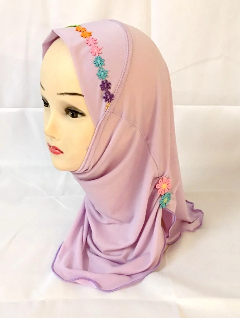 Hijab musulman pour filles, écharpe arabe islamique, châles pour enfants, motif de fleurs