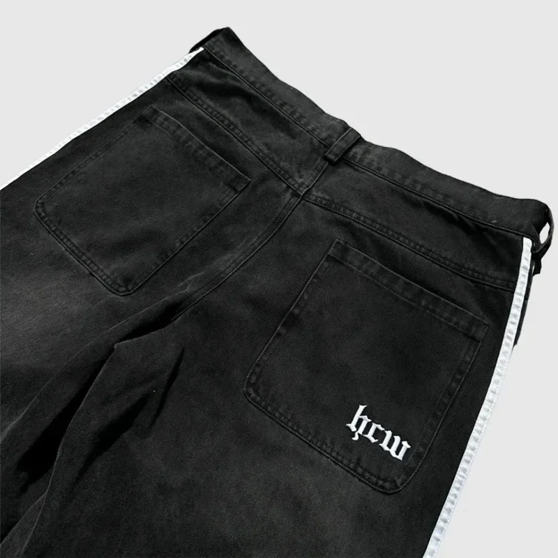Streetwear Baggy Jeans Hommes Femmes Y2K Rayé Brodé Simple Jeans Décontractés Harajuku Rétro Lâche Pantalon À Jambes Larges Pantalon Unisexe