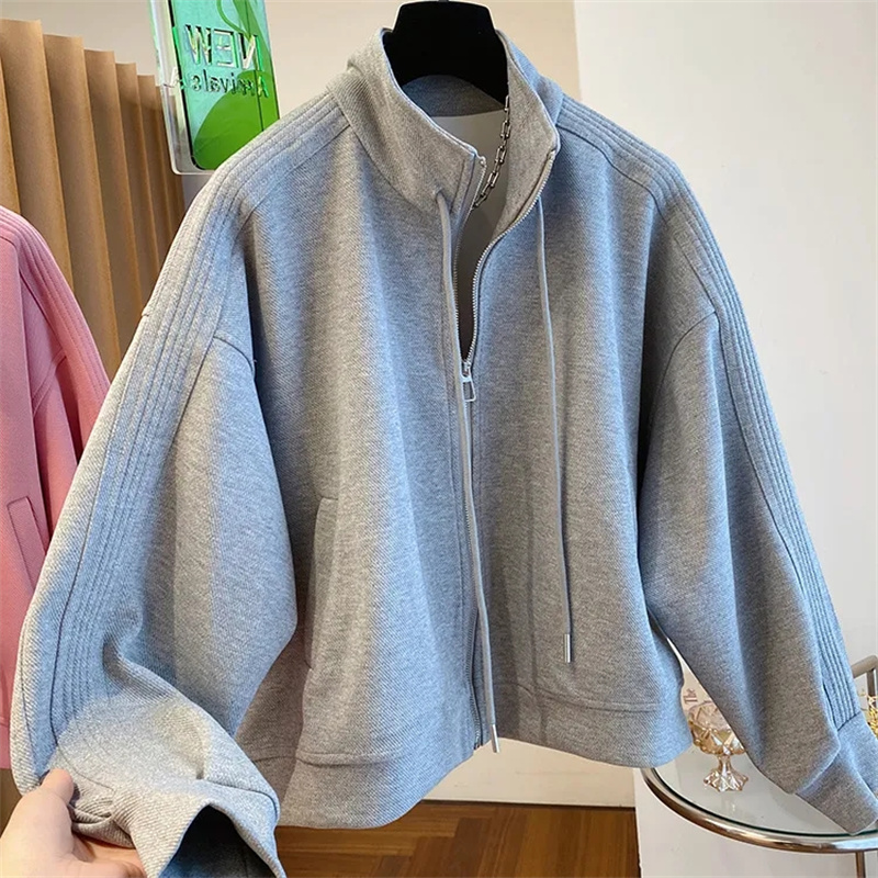 Veste Polo Décontractée pour Femme, Manteau de dehors, Robe de Printemps, Cardigan Court, Fermeture Éclair, Manches sulf, Haut, Coupe-Vent