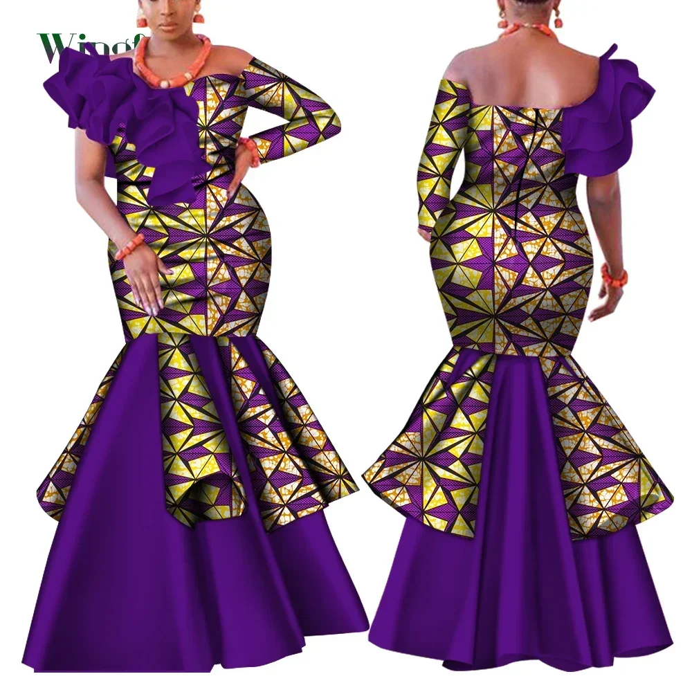Dashiki robe africaine pour femmes Bazin Riche une épaule Sexy Slash cou robe de soirée de mariage vêtements africains traditionnels WY4224