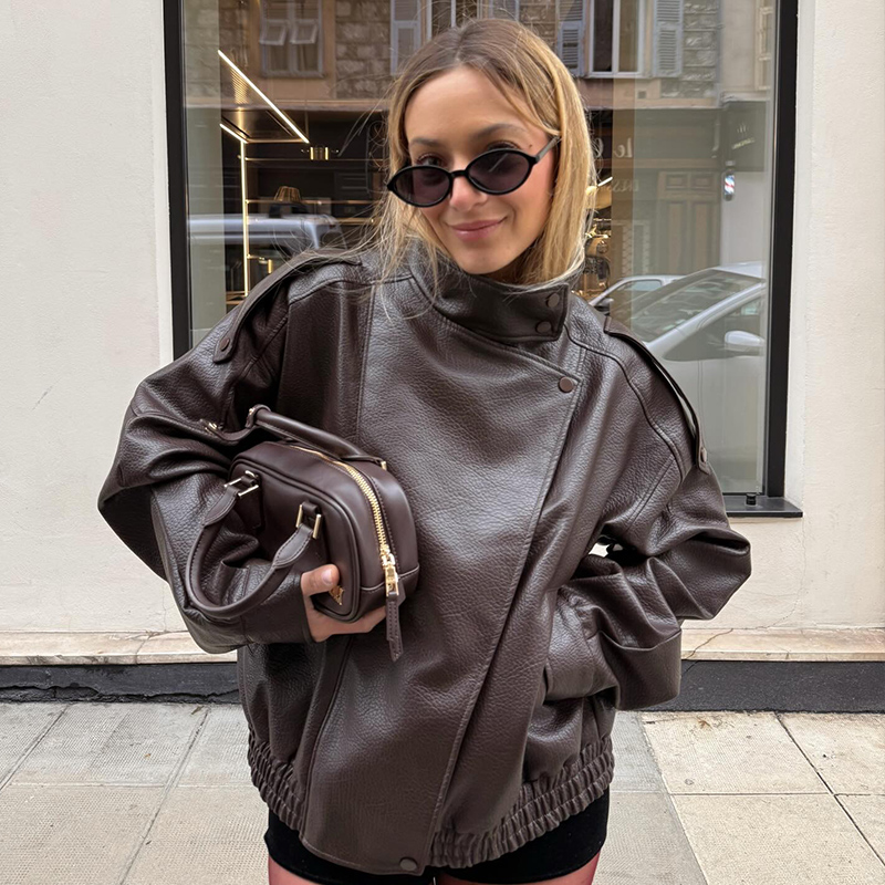 Veste femme 2025 nouvelle mode automne noir à manches longues galets Faux cuir veste moto Style personnalité dames veste