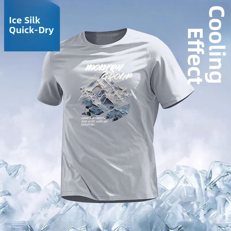 T-shirt décontracté pour homme en soie glacée à manches courtes, coupe ample, respirant, séchage rapide, protection UV, en fibre de polyester, idéal pour l'été