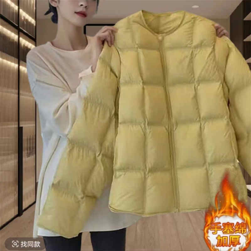Veste en coton pour femmes, édition coréenne, nouvelle collection automne-hiver 2021, couleur unie, col rond, mode, manteau épais et chaud, Parka