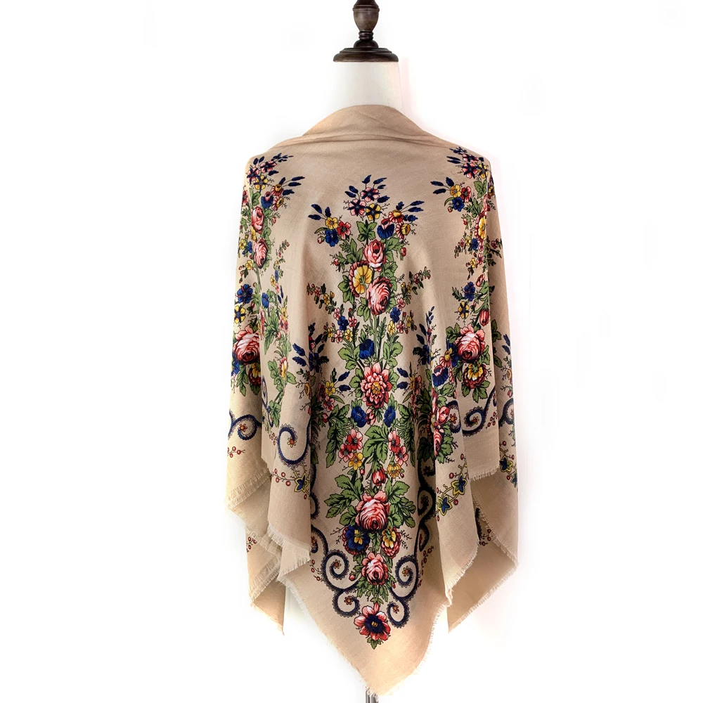 Foulard carré russe fin et respirant pour femmes, 120x120cm, Bandana de luxe imprimé Floral, châle, Foulard de plage