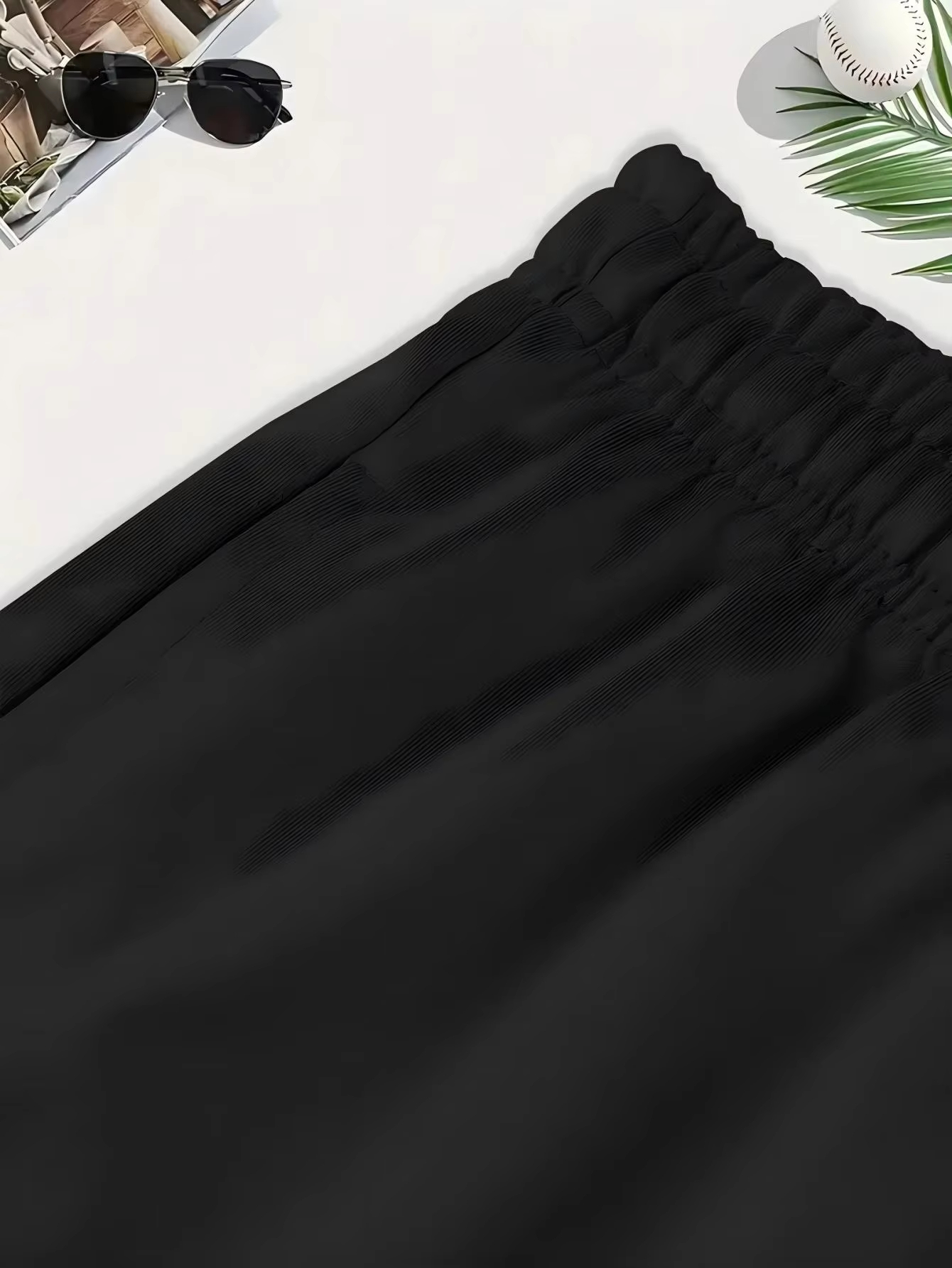 Pantalon ample pour femmes, confortable, polyvalent et élégant avec une taille élastique, couleur unie, longueur genou