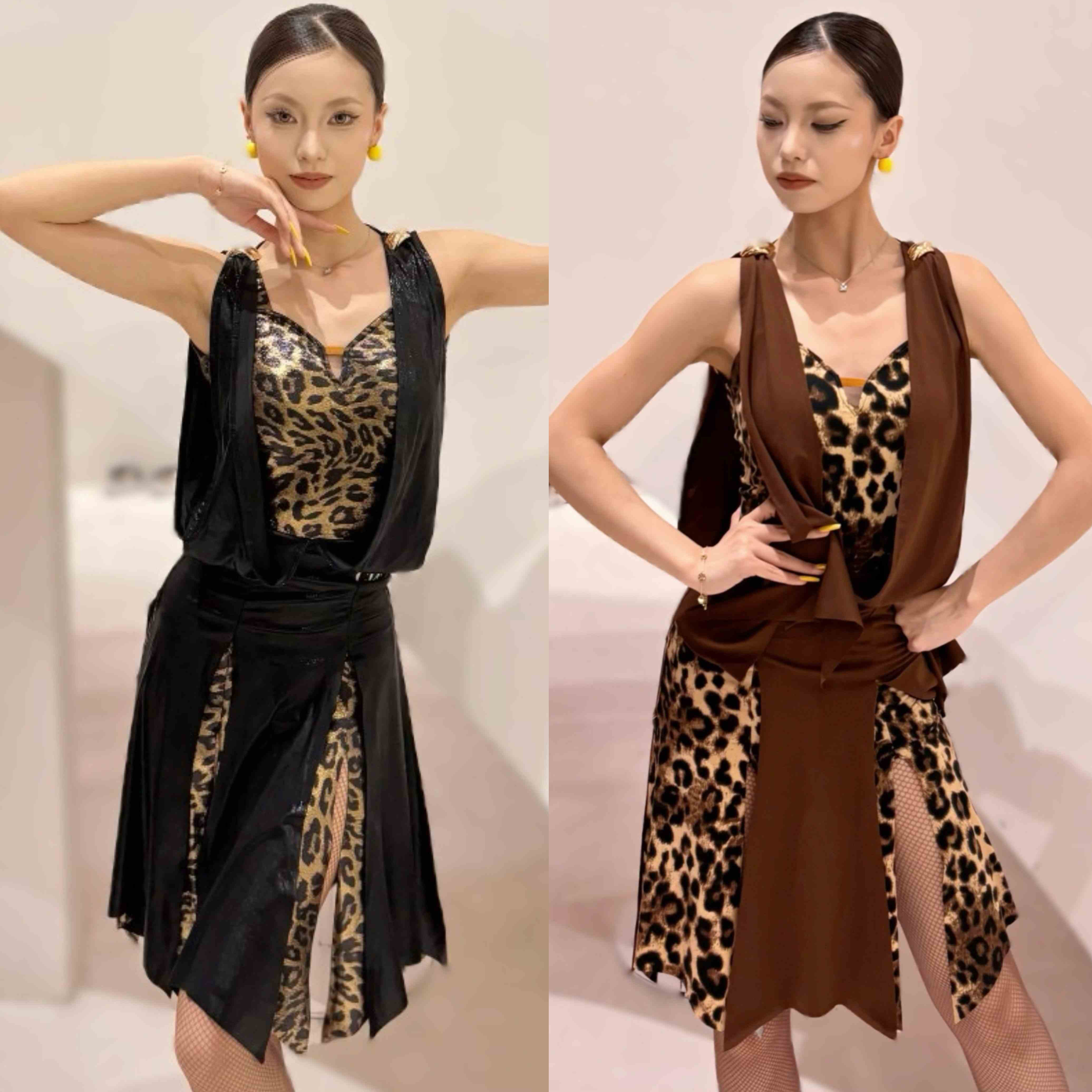 Vêtements de danse latine pour femmes, robe léopard sans manches d'été, Costume de spectacle de Chacha Rumba Tango pour adultes, robe d'entraînement DNV26830