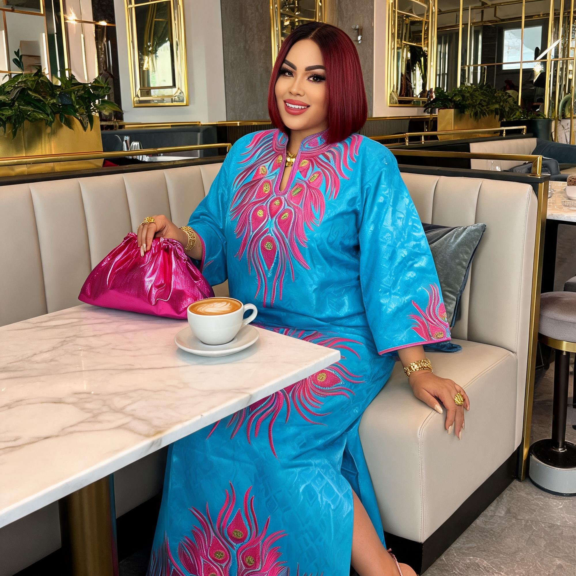 Robes africaines pour femmes grande taille, robe longue en bazin riche avec broderie et écharpe