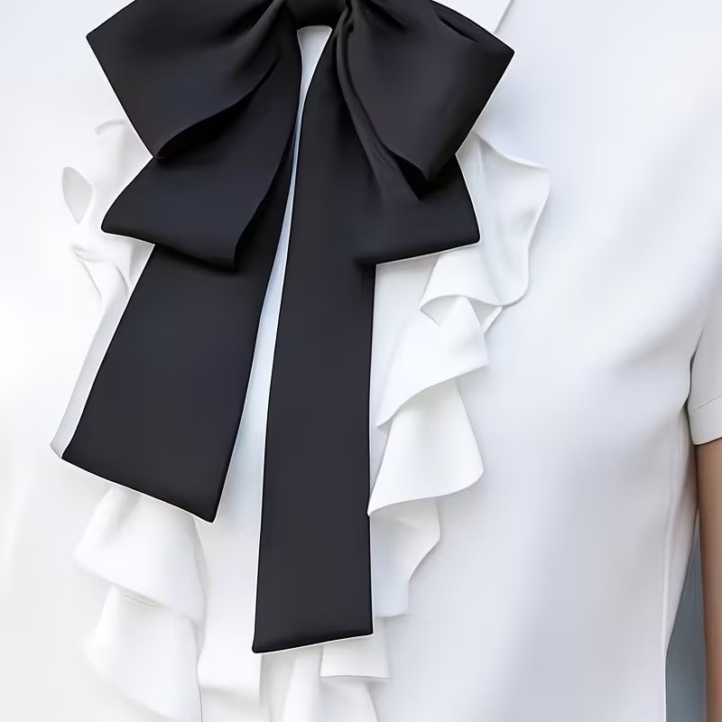 Chemisier d'été pour femme, nouvelle mode, uni, avec nœud et volants, style vintage, manches courtes, chemise blanche, vêtements féminins 2026
