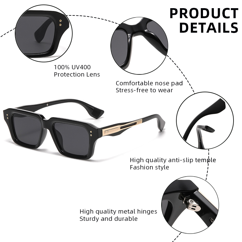 Lunettes de soleil carrées haut de gamme pour hommes et femmes, verres de soleil d'affaires de luxe, mode quotidienne, nuances extérieures décoratives UV400