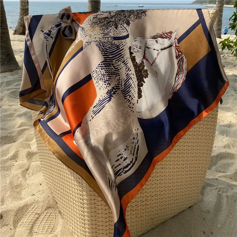 1 pièce 90x90cm – Nouvelle écharpe carrée grande taille version coréenne printemps-automne, imitation soie, foulard, bandana, bandeau tendance