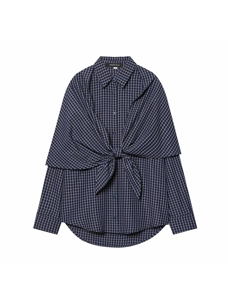 Chemise à carreaux pour femme, style printemps, avec col châle, boutonnée, décontractée, à manches longues, à simple boutonnage