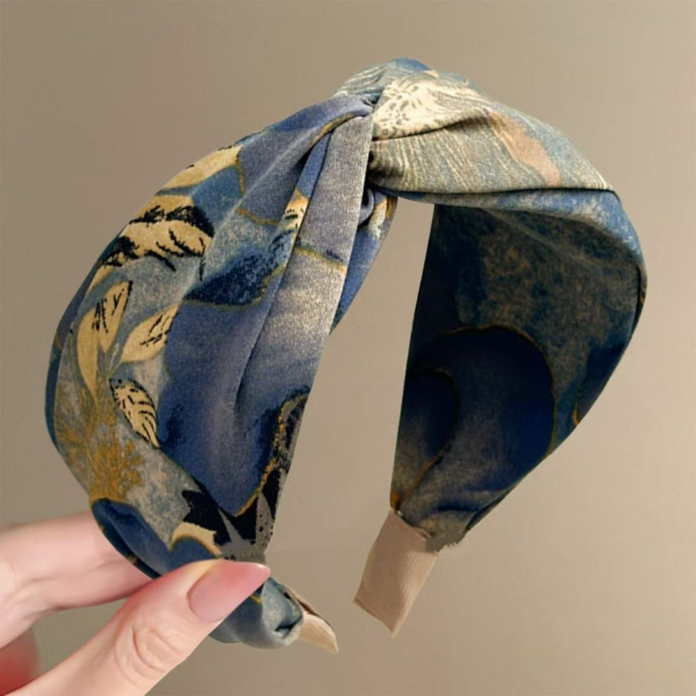 Bandeau noué à imprimé feuille style peinture à l'huile rétro, bandeau large turban tendance pour femmes, décorations capillaires vintage élégantes pour filles