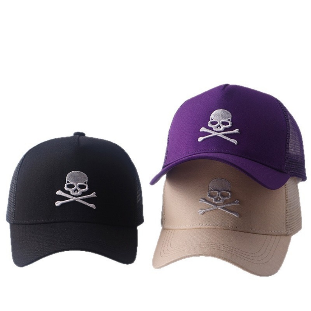 Casquette de baseball minimaliste rétro avec broderie de crâne, chapeau en maille Hip Hop pour femmes et hommes, style punk Y2k, chapeau décontracté d'été pour l'extérieur