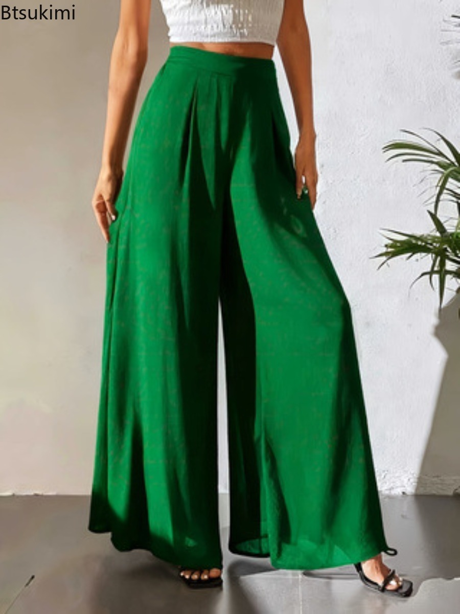 Pantalon décontracté d'été pour femme 2026 – Pantalon ample pour maman, polyvalent, en soie glacée et mousseline, coupe large, droit, décontracté, longueur 9/10