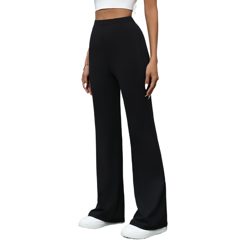 Pantalon évasé pour femmes, mode moderne, taille régulière, extensible, amincissant, noir, tenue décontractée pour le bureau, 2025