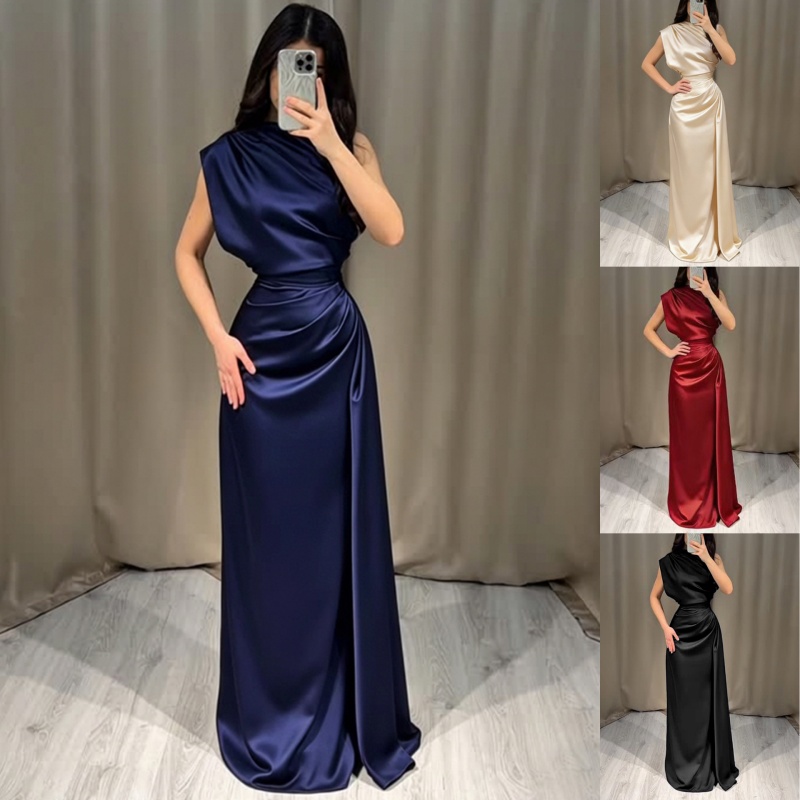 Robe longue en satin chic pour femme, nouvelle collection, sans manches, sexy, à bretelles, pour soirée, élégante, pour les vacances, robe de soirée
