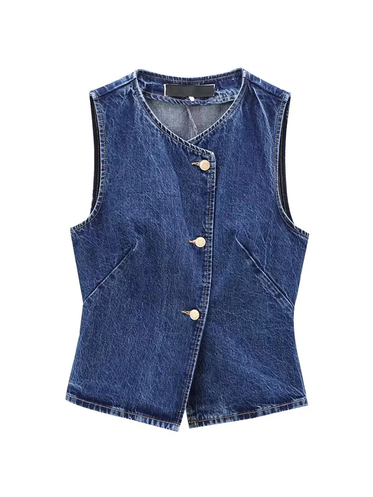 Nouveau Gilet Court en Jean Bleu pour Femme 2026 – Tendance Automne, Décontracté, Sans Manches, Style Urbain